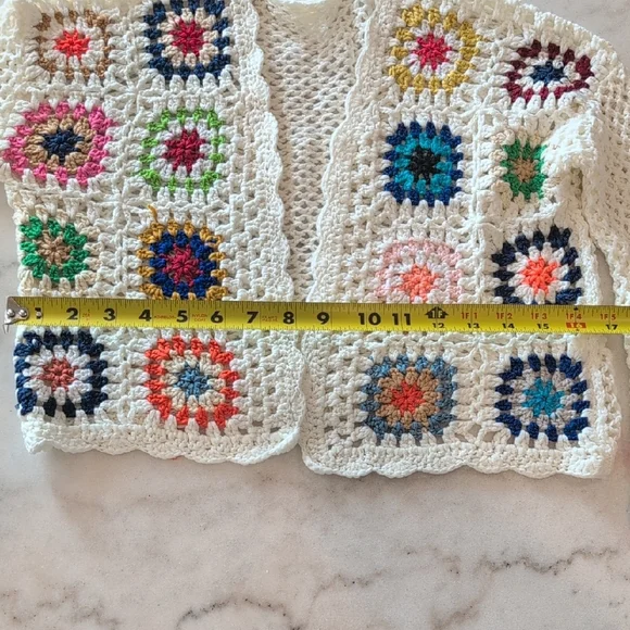 Colorful Crochet Girls Sweater Cardigan Hippie Halloween Fall - Picture 5 of 7